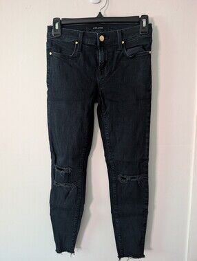J Brand Black Denim Mid Rise Distressed Cropped Skinny Jeans Size 26